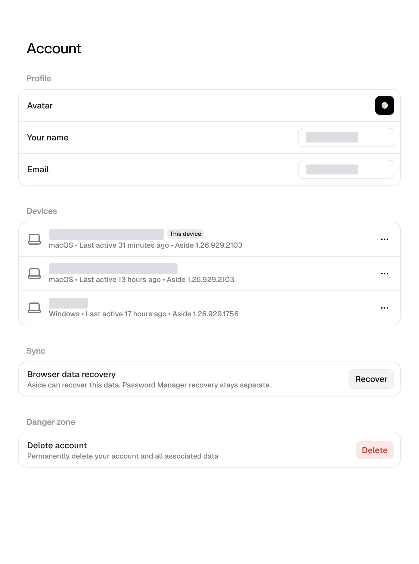 캡처: Settings › Account